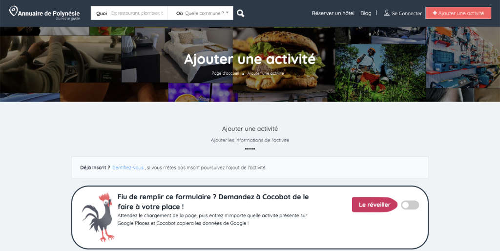 Ajouter une activité dans l'Annuaire de Polynésie