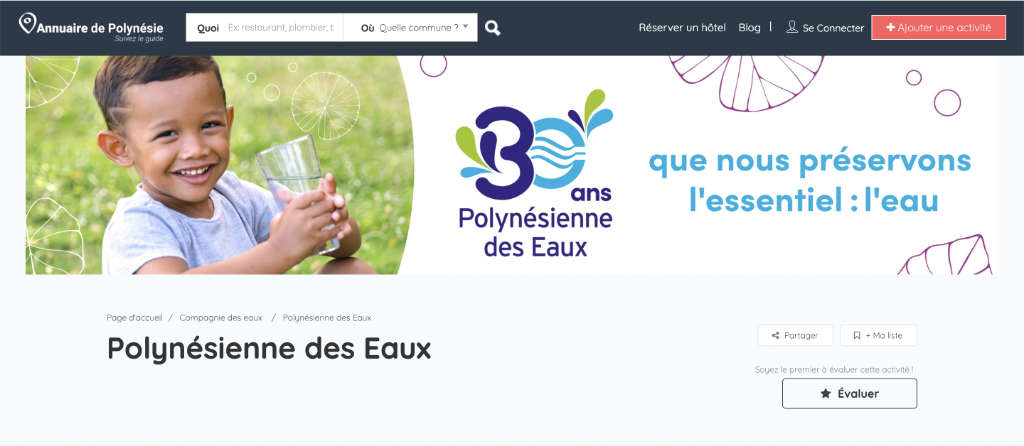 Fiche Polynésienne des Eaux, compagnie des eaux sur l'annuaire de Polynésie