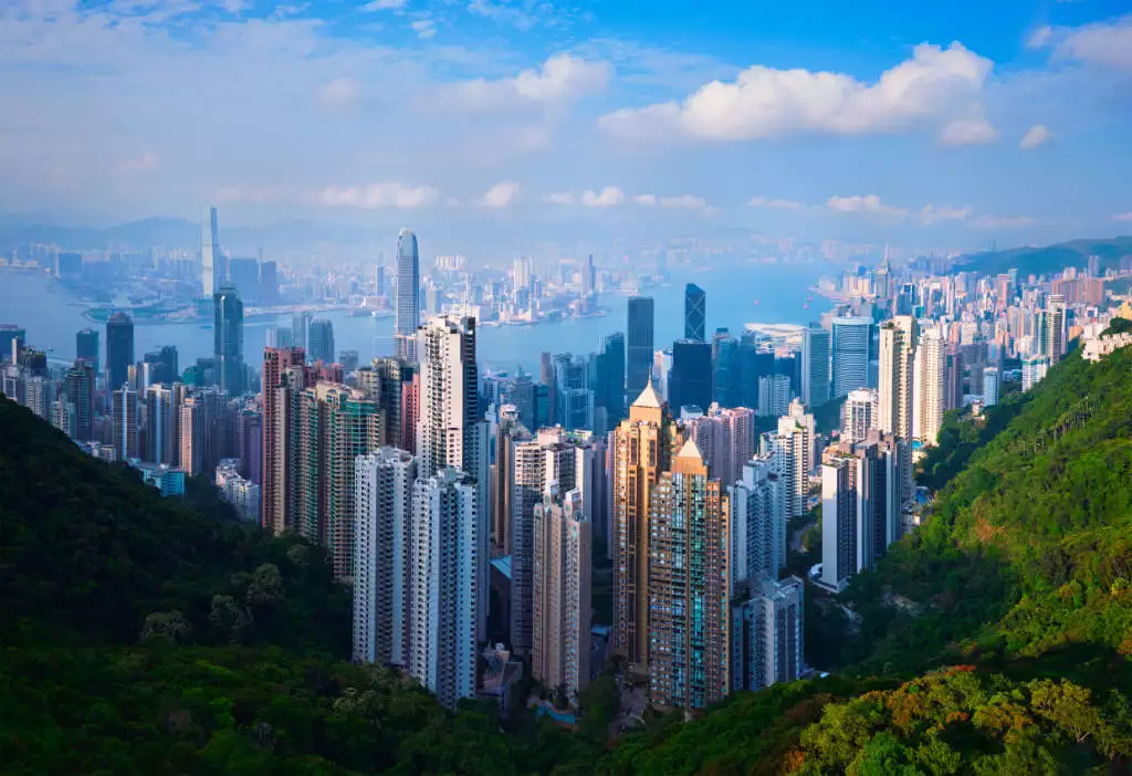 Vue sur le paysage urbain des gratte-ciel de Hong Kong